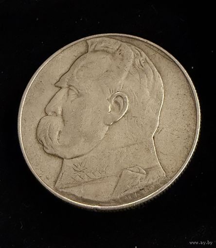 10 злотых 1936 г. Юзеф Пилсудский.  Польша.  Серебро