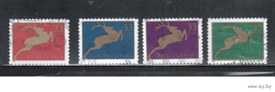США-1999 (Мих.3216-3219 ВА) , гаш., Рождество, Олень(полная серия), (2)