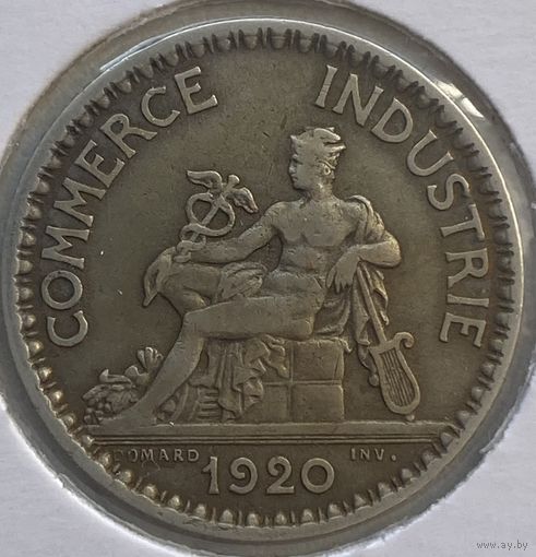 Франция 1 франк 1920 г. Алюминиевая бронза. В холдере