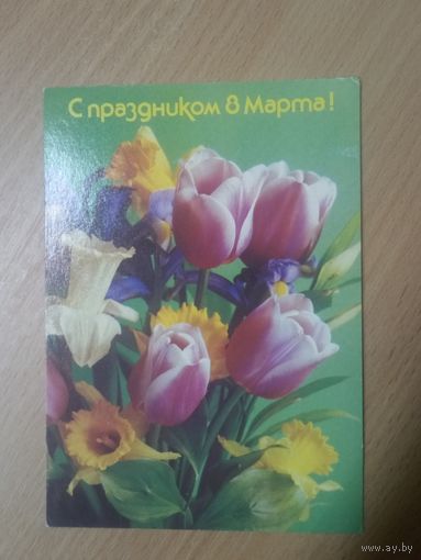 Открытка. С праздником 8 марта! Фото. П. Костенко. 1988 год