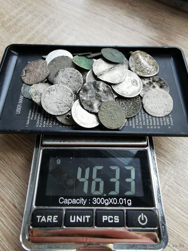 Лот (1) уставших серебряных монет, билон, серебро. С 1 рубля