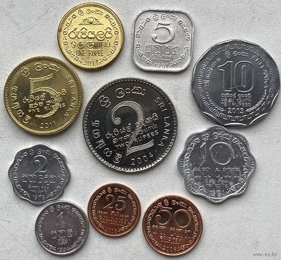 Шри-Ланка 1, 2, 5, 10, 25, 50 центов, 1, 2, 5, 10 рупий 1978 - 2013 гг. Набор 10 монет