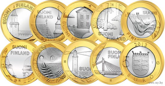 Финляндия 5 евро 2003-2016г. 35 монет одним лотом (1 монета Proof)