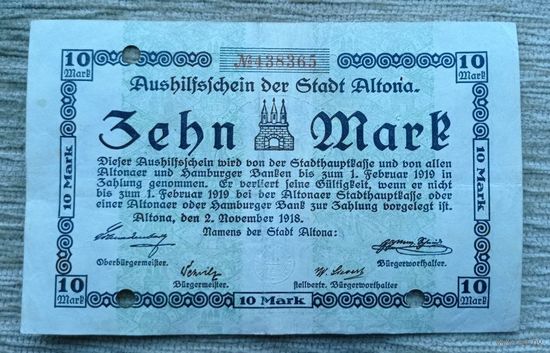 Werty71 Германия 10 Марок 1918 Гроссгельд банкнота Альтона Алтона Altona  банкнота