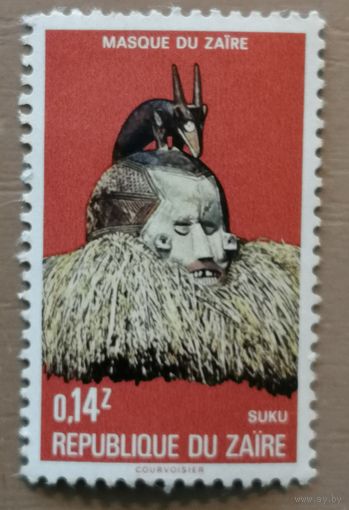 Марка Заир, Конго, серия - традиционное искусство страны, маски, скульптуры, 1977 г