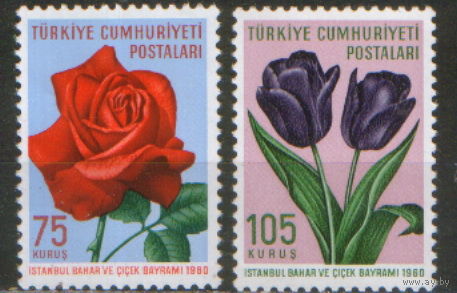 2 марки из серии 1960г. Турция "Цветы" MNH