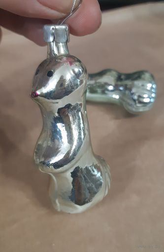 Игрушка ёлочная Горностай (ласка), стекло. СССР
