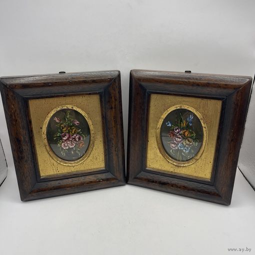 Антикварные парные картины Цветы. Италия. 3678