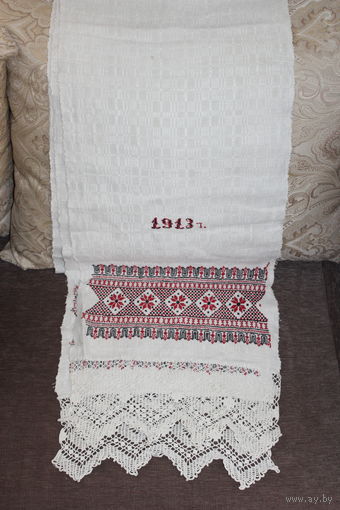 Старинный рушник 1913 года, инициалы Н.К., размер 37 см.*3.2 метра