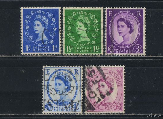 Великобритания 1955-57 ЕII Стандарт Wz21 #283-4,287-8,290