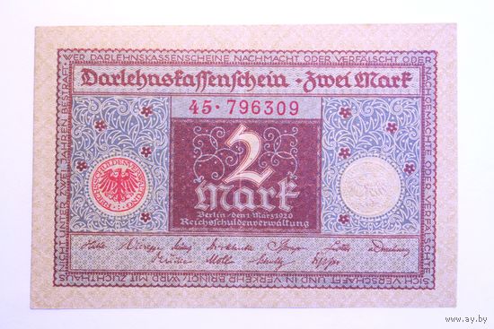 Германия 2 марки 1920 год, XF