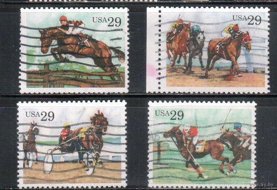 США-1993, (Мих.2355-2358) ,  гаш., Спорт, Конные соревнования, Лошади (полная серия)