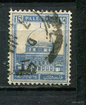 Британский мандат в Палестине - 1927/1942 - Могила Рахили 13М - (есть тонкое место) - [Mi.65] - 1 марка. Гашеная.  (Лот 55Fh)-T25P16