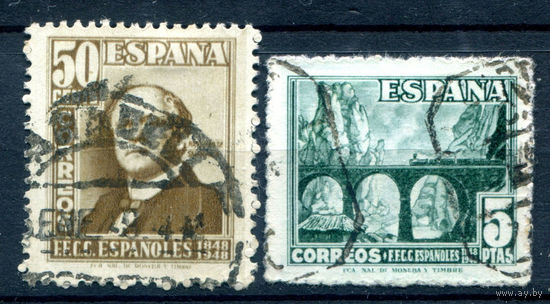 Испания (Королевство) - 1948г. - 100 лет испанской железной дороге. День марки - 2 марки - гашёные [Mi 957, 958]. #1-Sp-13-A-2