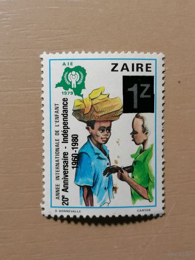 Марка Заир (ДР Конго), 1980 год, с надпечаткой, "Международный год Детей, Дети 20 лет независимости"