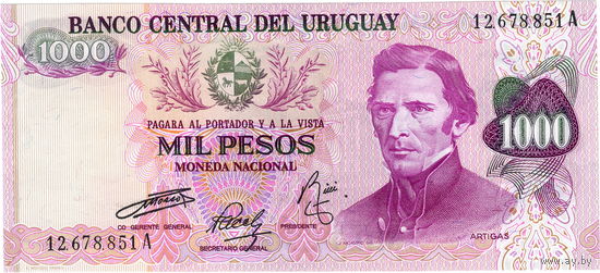 Уругвай, 1000 песо обр. 1974 г., UNC