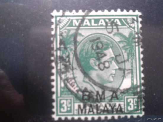 Малайя, колония Англии, 1945. Король Георг VI, надпечатка Военная администрация,3с