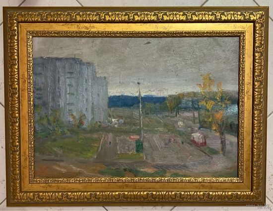 Рей И.П "Городская окраина. Минск", 1979г. Картон, масло.Размер 35х50 см.