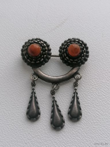 Брошь СССР серебро 875 пробы, янтарь, каталог, в ремонт, торги с Рубля