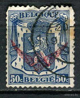 Бельгия - 1936/1939 - Герб 50С с надпечаткой. Dienstmarken - (есть тонкое место) - [Mi.23d] - 1 марка. Гашеная.  (Лот 23EX)-T25P1