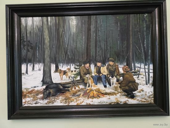 Картина маслом большая Охотники на привале