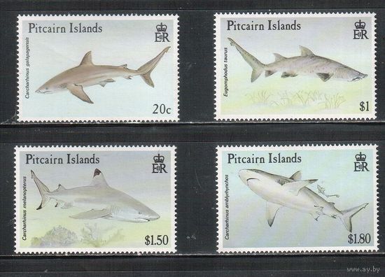 Питкерн-1992 (Мих.396-399) , ** , Морская фауна,Акулы (полная серия)