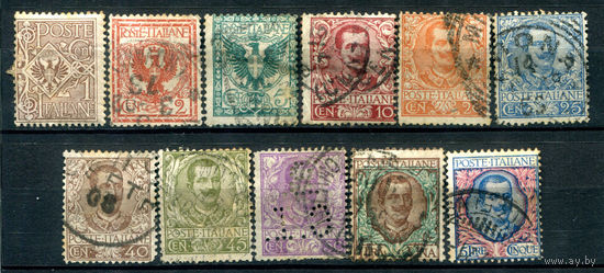 Италия (Королевство) - 1901/22г. - гербы, король Виктор Эммануил III - 11 марок - полная серия, гашёные, номинал 40 с маленьким разрывом слева [Mi 74-84]. #1-It-18-B-1