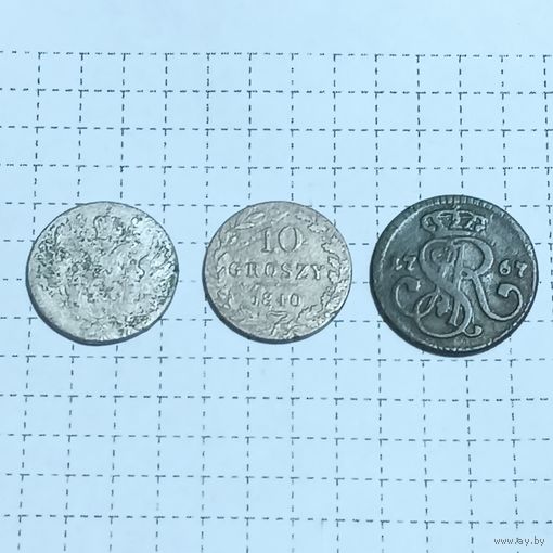 Лот монет #10 "русско-польские" -  10 грошей 1825 и 1840, 1 грош 1767,