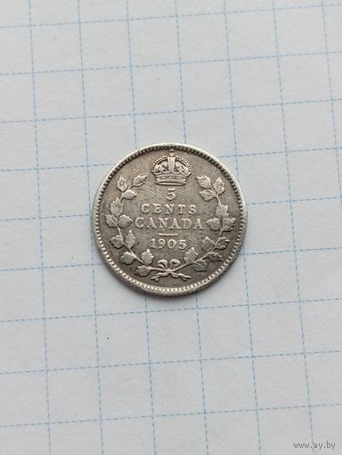 Канада. 5 центов. 1905 г. серебро. Эдвард VII