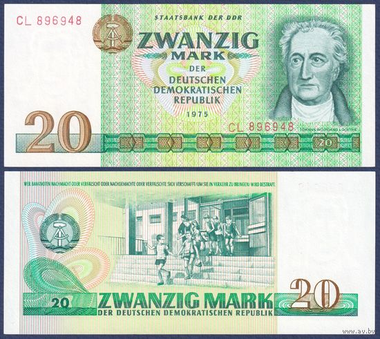 ГДР, 20 марок 1975 г., P-29, UNC