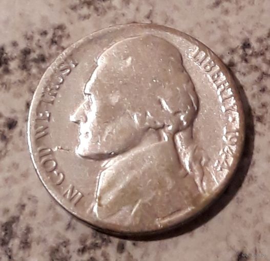 5 центов  1944 Р США Джеферсон серебро