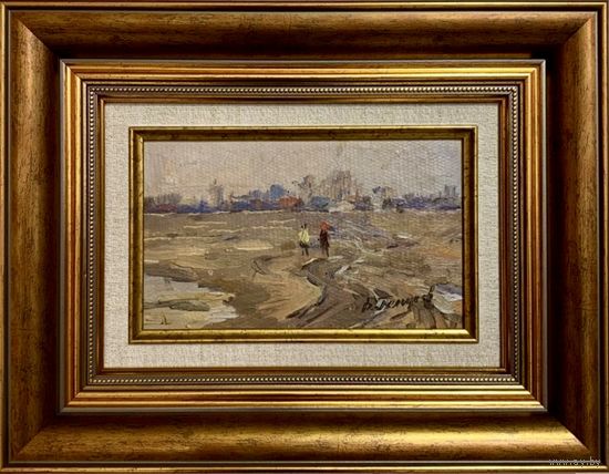 Белоусов В.П "Расстаяло", 1976г. 13,5х21см. с рамой, к/м