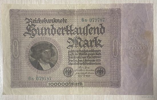 Банкнота 100000 марок 1923 год. Веймарская республика. С рубля без МЦ.
