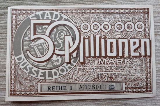 Werty71 Германия Веймар 50000000 марок 1923 банкнота 50 миллионов гроссгельд Дюссельдорф