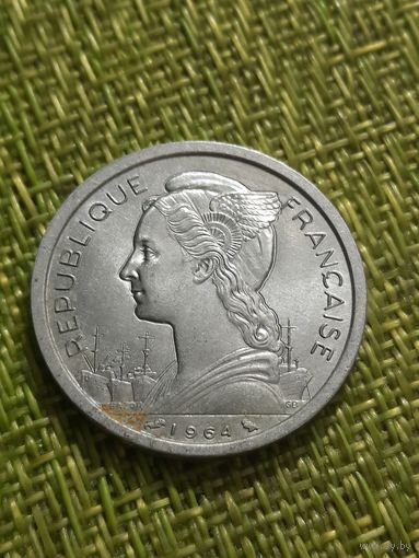 Коморские острова 2 франка 1964 г ( Пальмы Корабли )