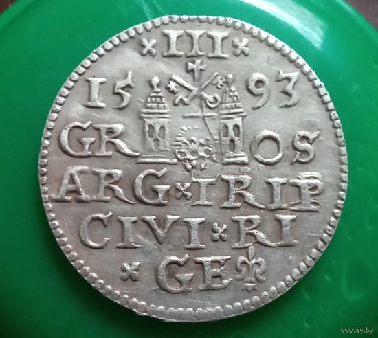 Трояк 1593 года Рига с рубля!!