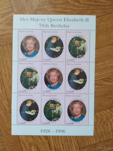 Гамбия малый лист 1996 г. Королева Елизавета