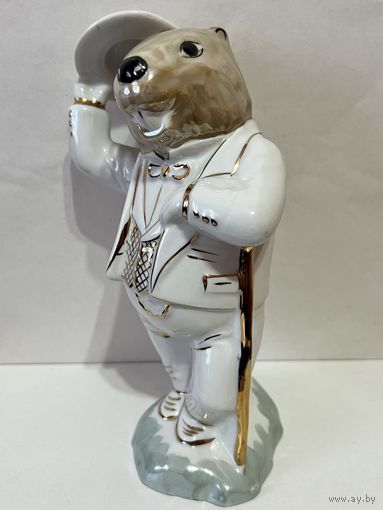 Статуэтка "Дружище бобёр" (окрас в позолоте).	 Бобр. Фарфор. АУКЦИОН не с рубля без МПЦ. ДФЗ