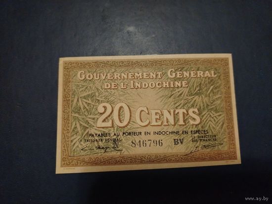 Индокитай 20 центов 1939 UNC