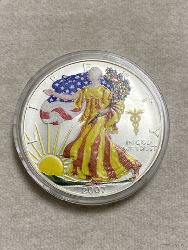 1 доллар. США. Шагающая свобода. Цветная эмаль. 2007г. Серебро 999 пр. вес: 31.1 грамм.