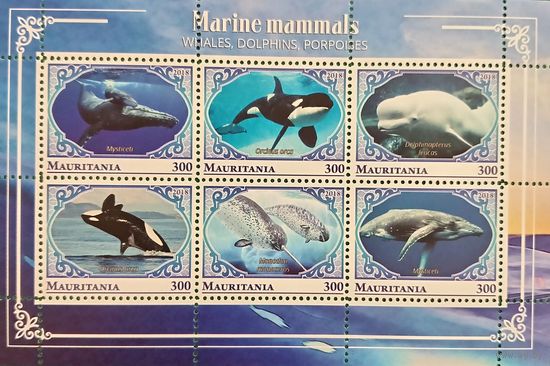 Мавритания 2018. Киты и дельфины. Малый лист