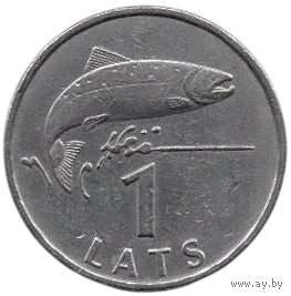 Латвийская Республика ( ІІ Республика, Латвия ). 1 лат 1992. Фауна. Рыба. Лосось.