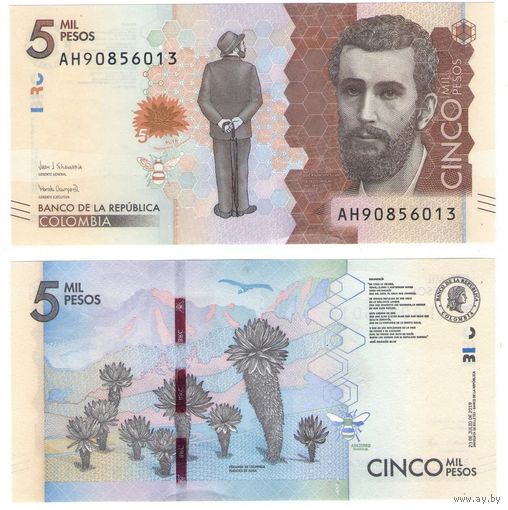 Колумбия 5000 песо 2019 год UNC
