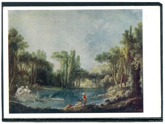 Франсуа Буше. Пейзаж с прудом. Изд.1962