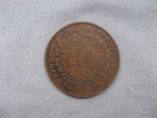 Азорские острова 10 реалов 1865 год Луиш I Автономный регион Асориш (1843-1901)