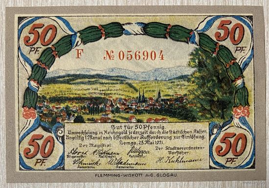 Нотгельд Лемго 50 пфеннигов 1921 год. Веймарская республика.