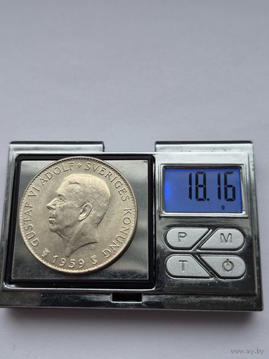 5 крон Швеция 1959 года, 150 лет Конституции, Король Густав VI Адольф (1950 - 1973). Серебро 400 пробы. L45548.