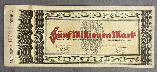 Банкнота 5 миллионов марок 1923 год. Кайзерслаутерн Веймарская республика.