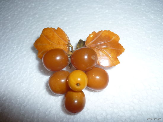 Антикварная Янтарная Брошь Ягодки 20-ые гг. Старая Германия Оригинал Состояние Люкс!