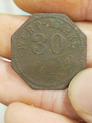 Старинный платежный жетон Германии wert marke 30.с рубля